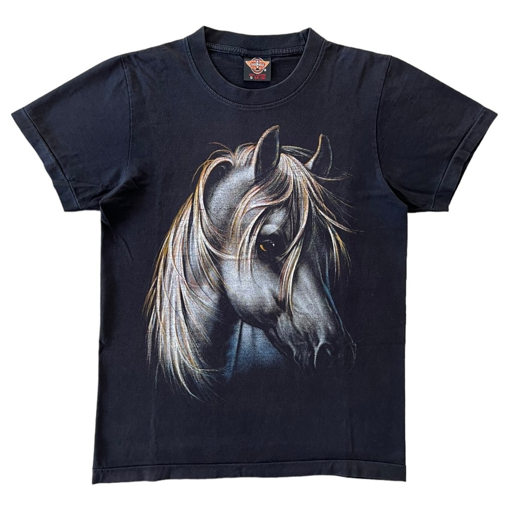 rock eagle vintage print triko s koněm černé 1