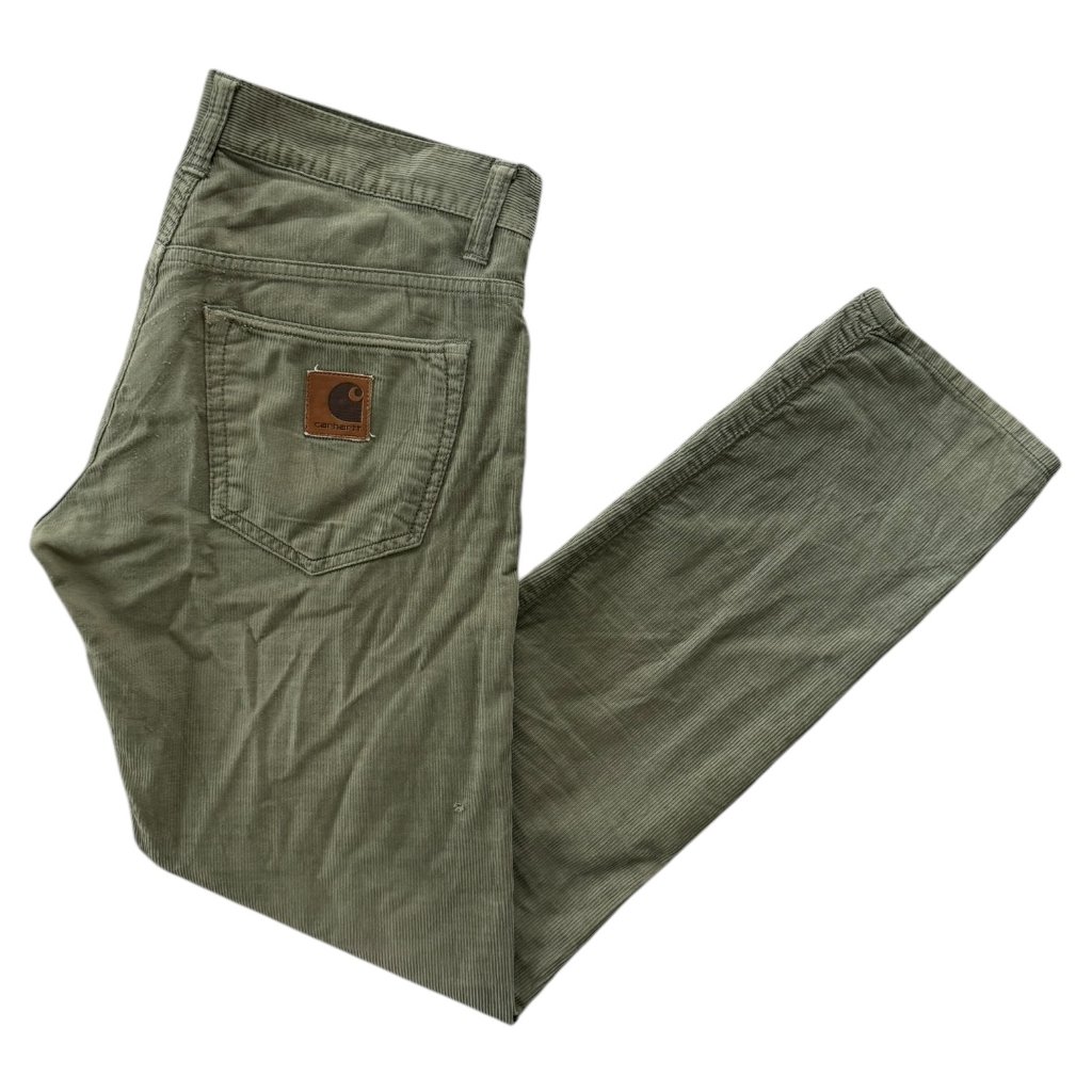 B709 carhartt manšestrové kalhoty zelené 11