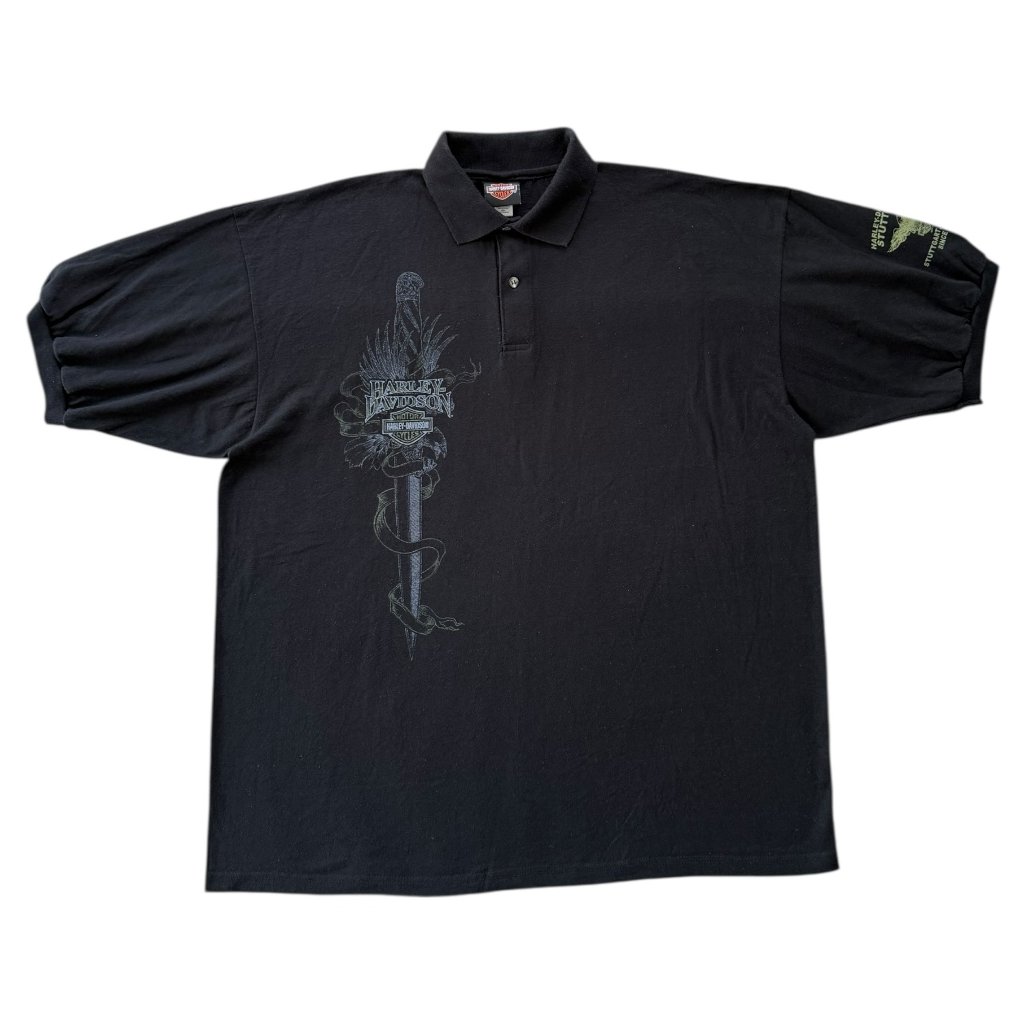 harley davidson vintage polo triko černé 1
