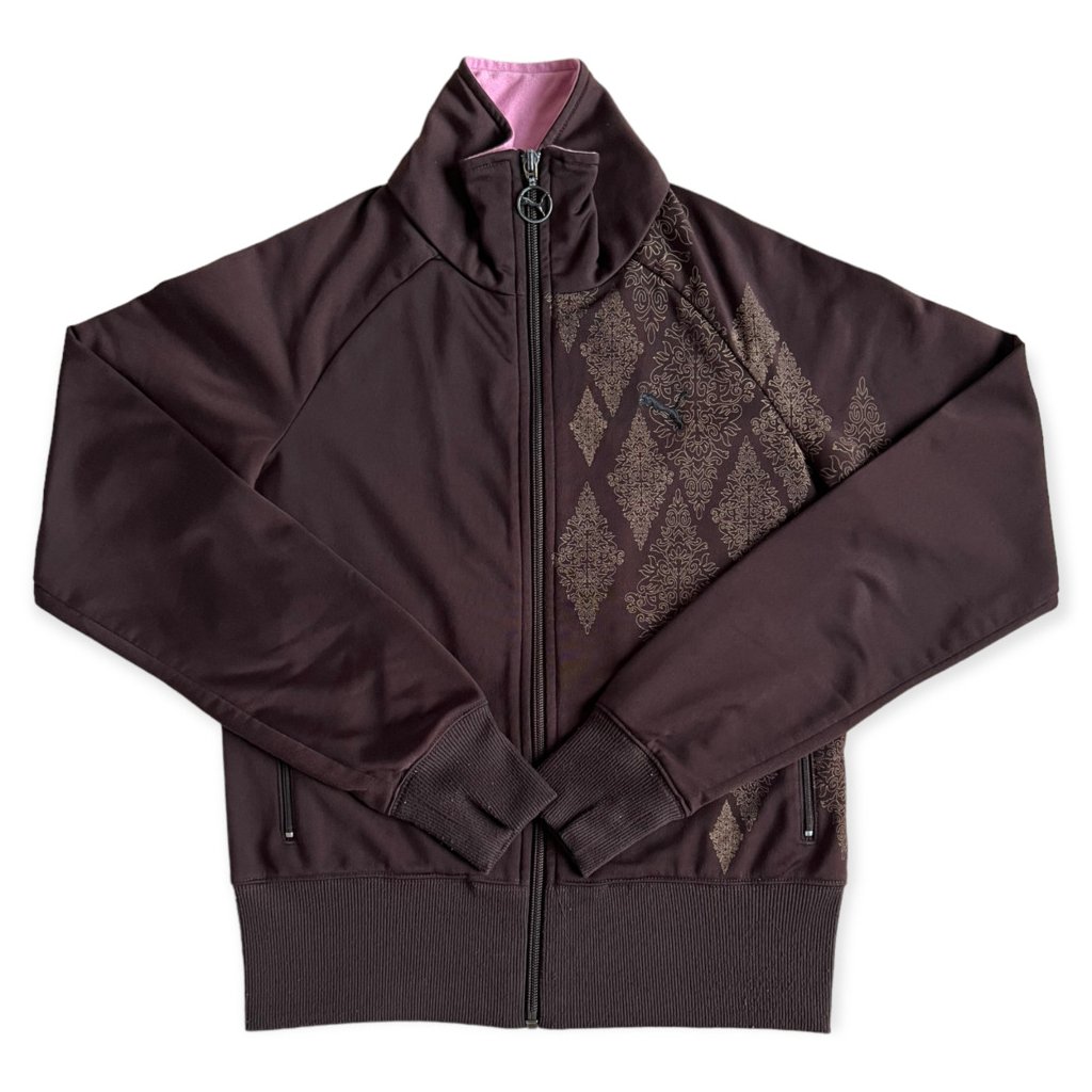 puma vintage mikina na zip hnědá s potiskem