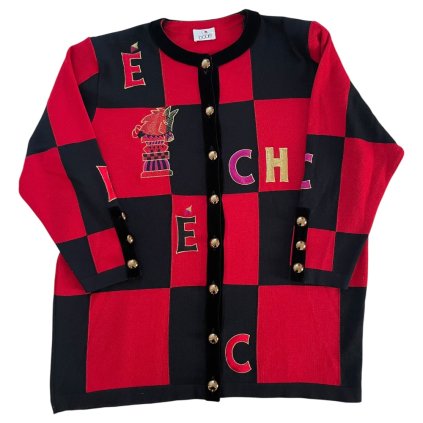 bode vintage wool sweater cardigan west germany chess pattern checkerboard 1