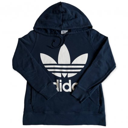 adidas vintage hoodie mikina s kapucí tmavě modrá s potiskem print logo