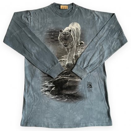 the mountain vintage print triko s dlouhým rukávem světle modré s potiskem