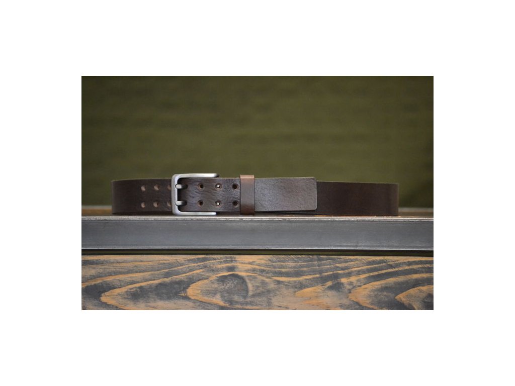 bushcraft kozeny opasek vintagewear se dvema trny tmave hnedy