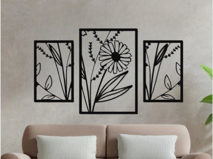 Drevený obraz na stenu - Kvety III - 84x42 (Velkost 84x42, Dekor ANTRACIT 0164, BIELA 0101, ČIERNA 0190, DUB Bronze tmavý 090, DUB Sonoma 3025, DUB Zlatý 003, ORECH 0729, SIVÁ 0112)