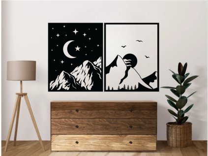 Viacdielny drevený obraz Slnko a Mesiac - 50x30 (Velkost 50x30, Dekor ANTRACIT 0164, BIELA 0101, ČIERNA 0190, DUB Bronze tmavý 090, DUB Sonoma 3025, DUB Zlatý 003, ORECH 0729, SIVÁ 0112)