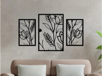 Drevený obraz na stenu - Kvety I - 84x42 (Velkost 84x42, Dekor ANTRACIT 0164, BIELA 0101, ČIERNA 0190, DUB Bronze tmavý 090, DUB Sonoma 3025, DUB Zlatý 003, ORECH 0729, SIVÁ 0112)