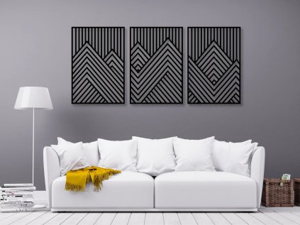 Drevený geometrický obraz na stenu - Hory (Velkost 120x58, 150x72, 180x87, 75x36, 90x43, Dekor ANTRACIT 0164, BIELA 0101, ČIERNA 0190, DUB Bronze tmavý 090, DUB Sonoma 3025, DUB Zlatý 003, ORECH 0729, SIVÁ 0112)