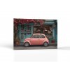 Rozkošný ružový automobil pred kaviarňou | Obrazy Vintessia