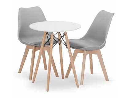 LAURES VINTINO Jedálenská zostava TODI 60cm okrúhly stolový set biely+ 2 stoličky MARK sivé 1
