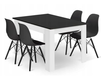 LAURES VINTINO Jedálenská zostava stôl 120 x 80cm čierny s bielymi nohami + 4 stoličky 1
