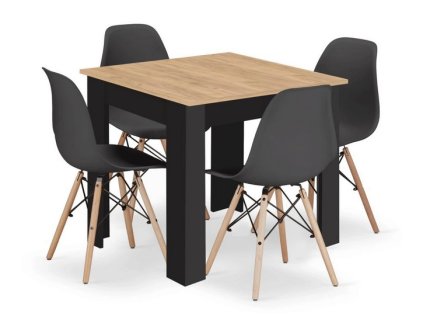 LAURES VINTINO Jedálenská zostava stôl Artisan 80 x 80cm čierne nohy + 4 stoličky OSAKA 1