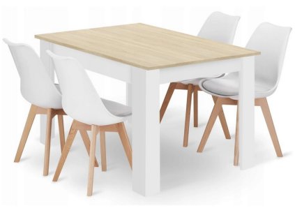 LAURES VINTINO Jedálenská zostava stôl Dub sonoma 120 X 80 biele nohy + 4 stoličky MARK biele 1