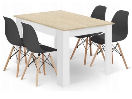 LAURES VINTINO Jedálenská zostava stôl Dub sonoma 120 X 80 biele nohy + 4 stoličky MARK černe 1