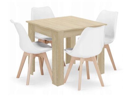 LAURER VINTINO Jedálenská zostava stôl Dub sonoma 80 X 80 cm hnedé nohy + 4 stoličky MARK biele 1