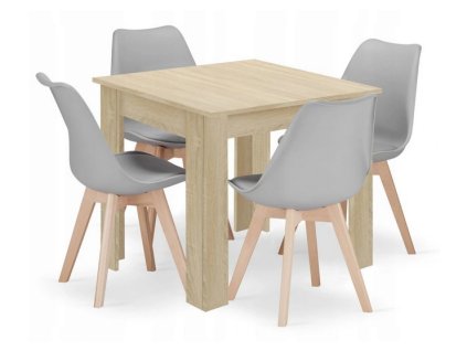 LAURES VINTINO Jedálenská zostava stôl Dub sonoma 80 X 80 cm hnedé nohy + 4 stoličky MARK sivé 1