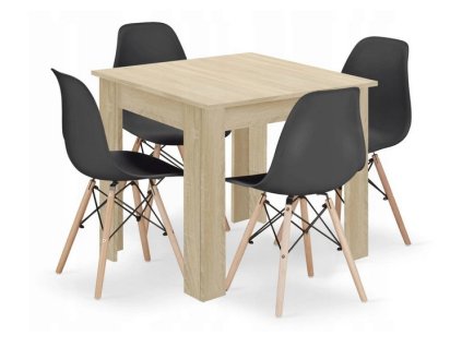 LAURES VINTINO Jedálenská zostava stôl Dub sonoma 80 X 80 cm hnedé nohy + 4 stoličky OSAKA čierne 1