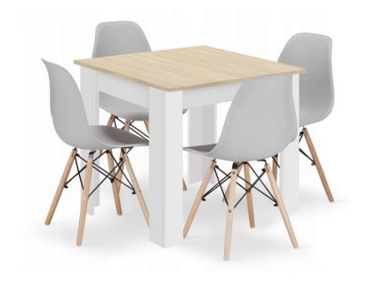 LAURES VINTINO Jedálenská zostava stôl Dub sonoma 80 X 80 cm hnedé nohy + 4 stoličky OSAKA sivé 1