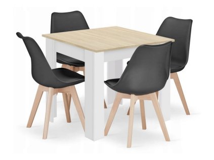 LAURES VINTINO Jedálenská zostava stôl Dub sonoma 80 X 80 cm biele nohy + 4 stoličky MARK čierne 1