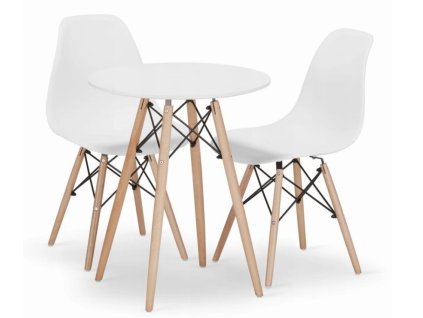 LAURES VINTINO Jedálenská zostava TODI 60cm okrúhly stolový set biely + 2 stoličky OSAKA biele 1