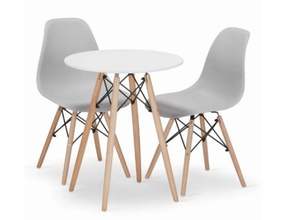 LAURES VINTINO Jedálenská zostava TODI 60cm okrúhly stolový set biely + 2 stoličky OSAKA sivé 1