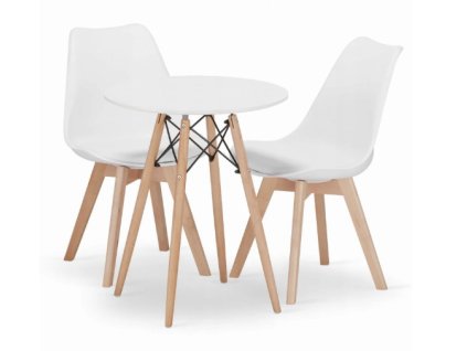 LAURES VINTINO Jedálenská zostava TODI 60cm okrúhly stolový set biely+ 2 stoličky MARK biele 1