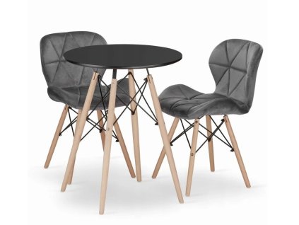 LAURES VINTINO Jedálenská zostava TODI 60cm okrúhly stolový set čierny + 2 stoličky LAGO sivé 1