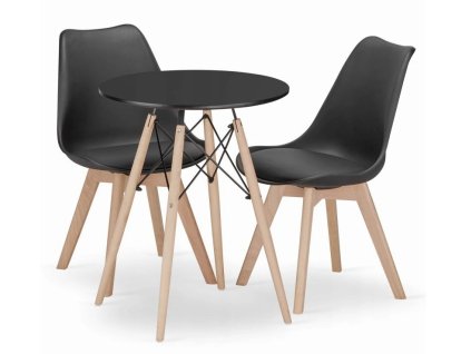 LAURES VINTINO Jedálenská zostava TODI 60cm okrúhly stolový set čierny + 2 stoličky MARK čierne 1
