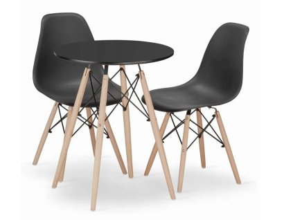 LAURES VINTINO Jedálenská zostava TODI 60cm okrúhly stolový set čierny + 2 stoličky OSAKA čierne 1