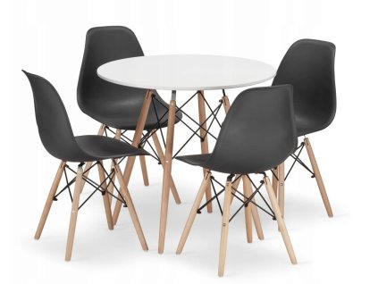 LAURES VINTINO Jedálenská zostava TODI 80cm okrúhly stolový set biely + 4 stoličky OSAKA čierne 1