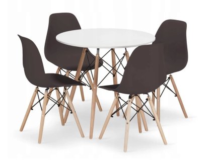 LAURES VINTINO Jedálenská zostava TODI 80cm okrúhly stolový set biely + 4 stoličky OSAKA hnedé 1