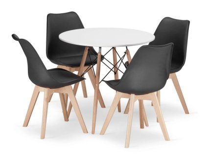 LAURES VINTINO Jedálenská zostava TODI 80cm okrúhly stolový set biely+ 4 stoličky MARK čierne 1