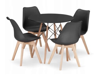 LAURES VINTINO Jedálenská zostava TODI 80cm okrúhly stolový set čierny+ 4 stoličky MARK čierne 1