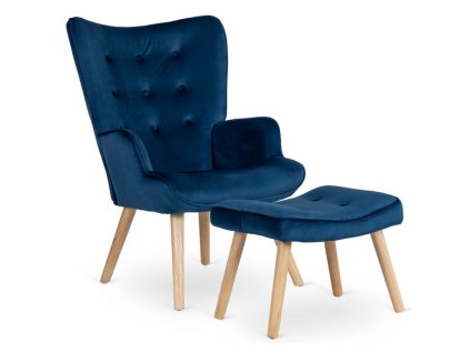 LAURES VINBTINO Kreslo AVEZANO modré zamatové 1