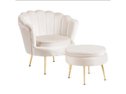 LAURES VINTINO Kreslo LOREN s podnožkou, kremové, z velúru
