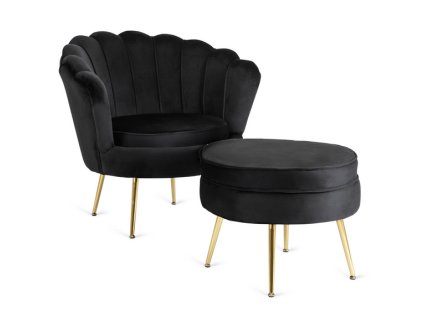 LAURES VINTINO Kreslo LOREN s podnožkou, čierne, z velúru