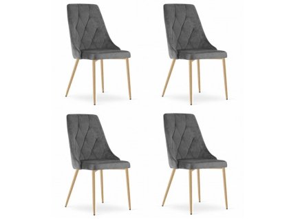 LAURES VINTINO Set 4 stoličiek IMOLA sivý zamat nohy vo farbe dreva 1