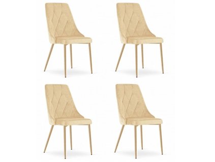 LAURES VINTINO Set 4 stoličiek IMOLA svetlý béžový zamat nohy vo farbe dreva 1