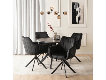 LAURES VINTINO Zostava Rozkladací Stôl LUKAS 100-250 cm Čierny a 4 Čalúnené Stoličky MUMBAI 2 Čierne Velvet.
