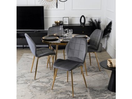 LAURES VINTINO Jedálenská zostava stôl AMADORA 100 cm a 4 čalúnené stoličky IBIS sivý glamour