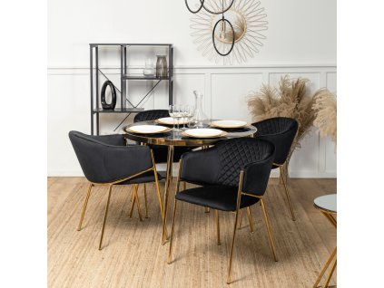 LAURES VINTINO Jedálenská zostava stôl AMADORA 100 cm a 4 čalúnené stoličky CLARA čierny glamour