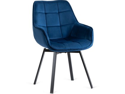 Otočné Kreslo MESSINA modré zamat čierne nohy