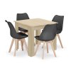LAURES VINTINO Jedálenská zostava stôl Dub sonoma 80 X 80 cm čierne nohy + 4 stoličky MARK čierne 1