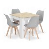 LAURES VINTINO Jedálenská zostava stôl Dub sonoma 80 X 80 cm biele nohy + 4 stoličky MARK sivé 1