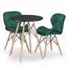 LAURES VINTINO Jedálenská zostava TODI 60cm okrúhly stolový set čierny + 2 stoličky LAGO zelené 1