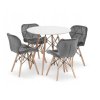 LAURES VINTINO Jedálenská zostava TODI 80cm okrúhly stolový set biely + 4 stoličky LAGO sivé 1