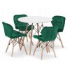 LAURES VINTINO Jedálenská zostava TODI 80cm okrúhly stolový set biely + 4 stoličky LAGO zelené 1