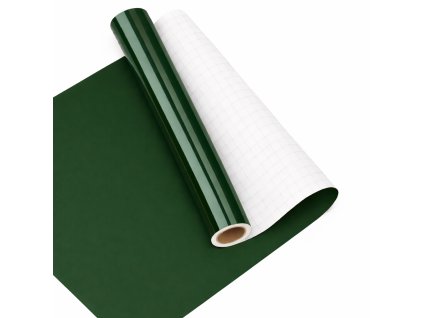Lesklá tmavě zelená samolepicí fólie – role s pohledem na strukturu a povrch