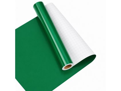 Lesklá tmavě zelená samolepicí fólie – role s pohledem na strukturu a povrch