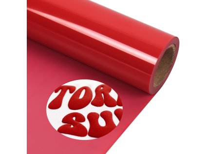 Puff červená nažehlovací fólie na textil – role s pohledem na strukturu a povrch